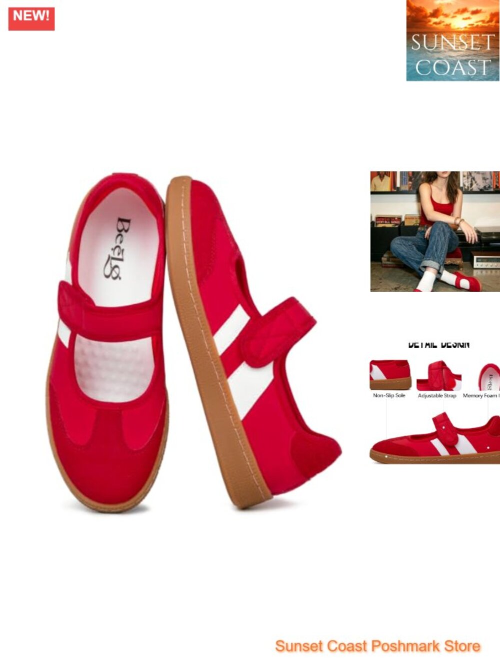 Mary Jane Sneakers for Women Comfortable Ballet Sneakers Non-Slip Walking Flats